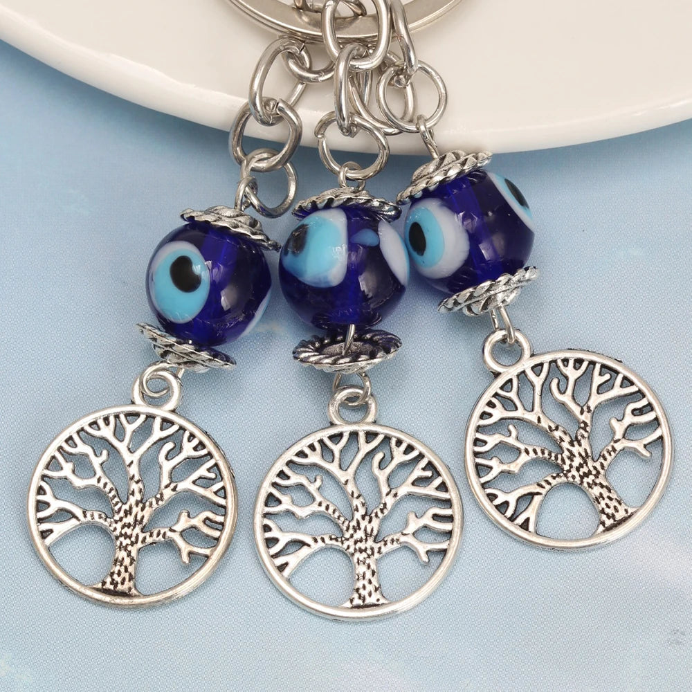 Lucky Eye Alloy Tree keychain Glass Turkish Evil Eye Bead Key Chain Bag Car Keyring for Women Men porte clé מחזיק מפתחות