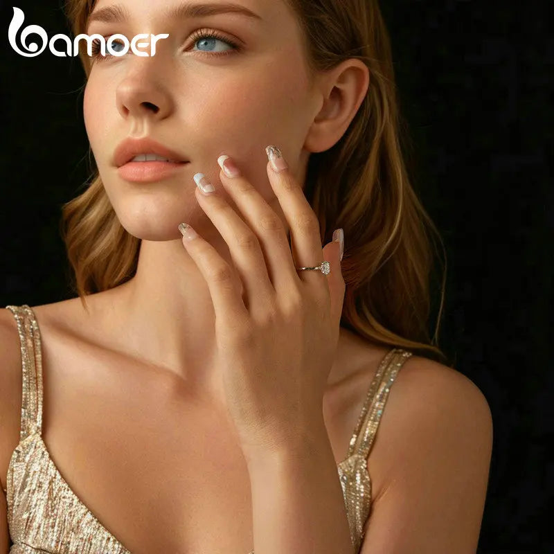 BAMOER Solitaire Moissanite Engagement Ring, 1CT D Color 925 Sterling Silver with 18K White Gold Plated Ring Gift for Women
