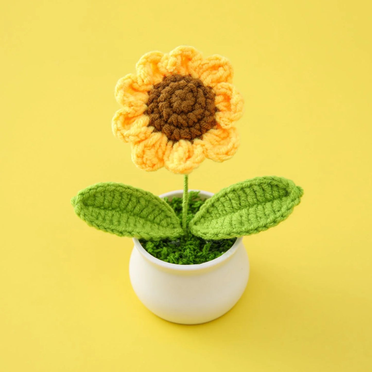 Hemasa Crochet Sunflowers Pot Creative Knitted Flowers Artificial Flower Hand Woven Finished Plant Car Desktop Decor Gift