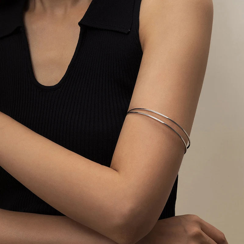 Hemasa  Double C-shaped Arm Bracelet Bangles Hand Jewelry For Women Geometric Open Upper Arm Cuff Armlet Armband Hand Chain