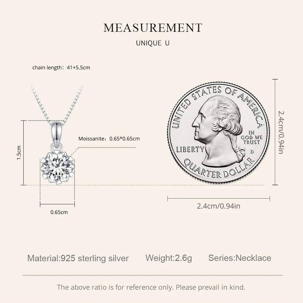 Bamoer 1 Carat D Color Moissanite Pendant Necklace Real 925 Sterling Silver Lab Diamond Engagement Fashion Necklace