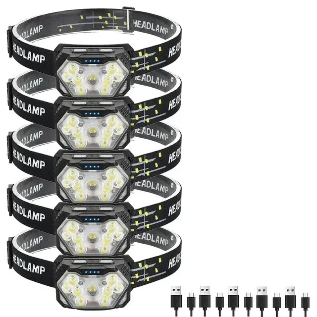 Hemasa USB Rechageable Motion Sensor Headlight 9 Led Strong Light Headlamp Portable Fishing Camping Outdoor Head Lamp Work Flashlight