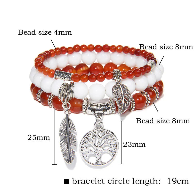 3Pcs Tree of Life Pendant Beads Bracelet Natural Stone Tiger Eye Turquoises Labradorite Bracelets for Women Men Couples Jewelry