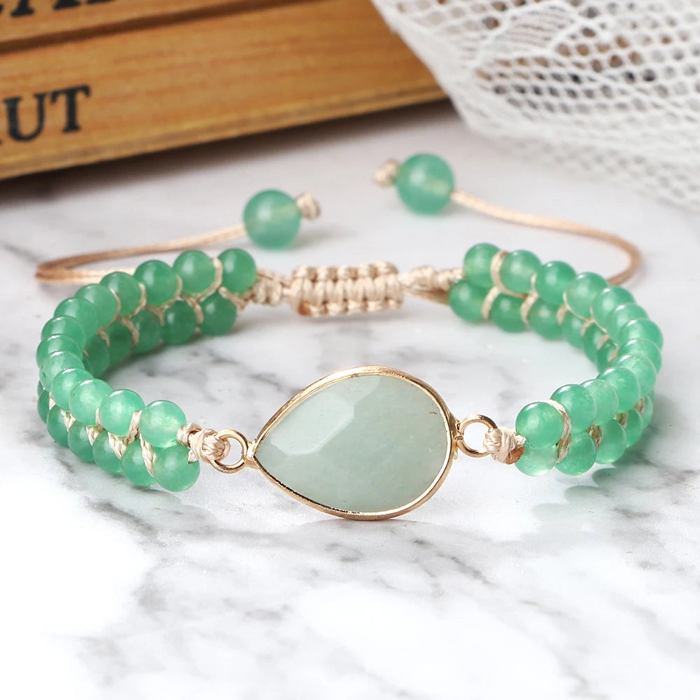 Bohemian Natural Gem Stone Bracelets For Women Handmade Adjustable Natural Stone Beads Charm Pendant Bracelets Quartz Wristband
