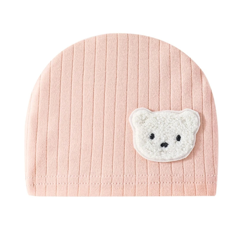 Infant Beanies Caps Baby Hat Cartoon Bear Boneless Muslin Hat Newborn Headwear Windproof Spring Hat 0-3M Baby Hats Dropshipping
