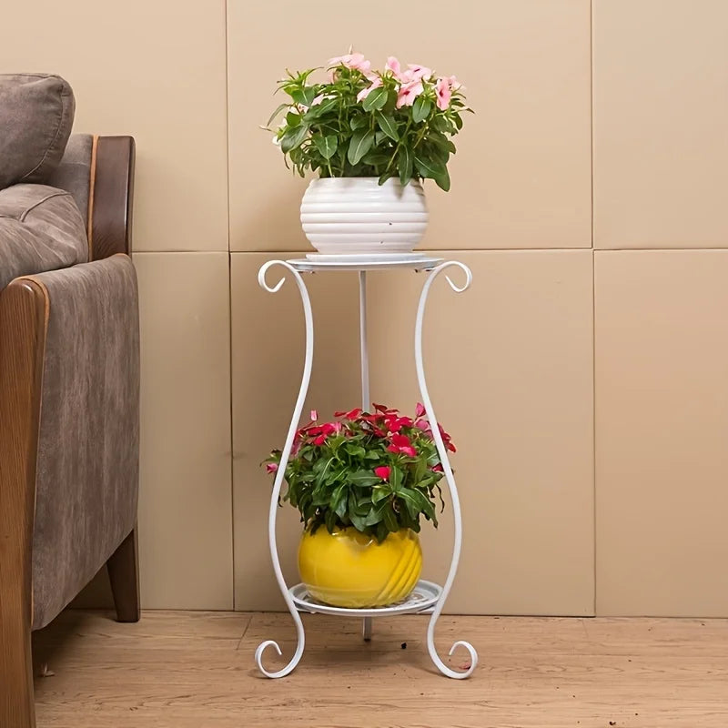 Tejesa  Double-Layered Metal Flower Rack Stand - Multi-Layer Floor Standing Plant Display with Modern European Style for