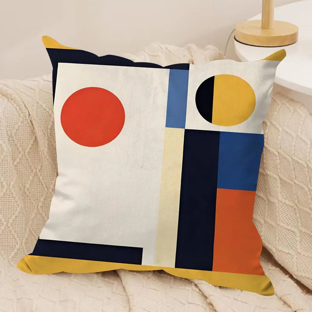 Hemasa  4Pcs Geometry Cushion Cover Soft Plush Fabric Double-Sided Printed Sofa Cushion Cover for All Seasons Home Decor