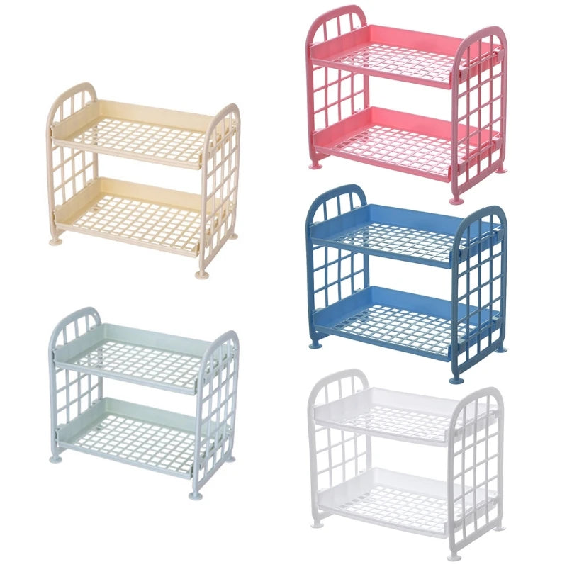 NICEFurniture 2 Tier Hollow Out Plastic Foldable Shelf Countertop Cosmetic Storage Spice Rack Vanity Tray Bathroom Kitchen
