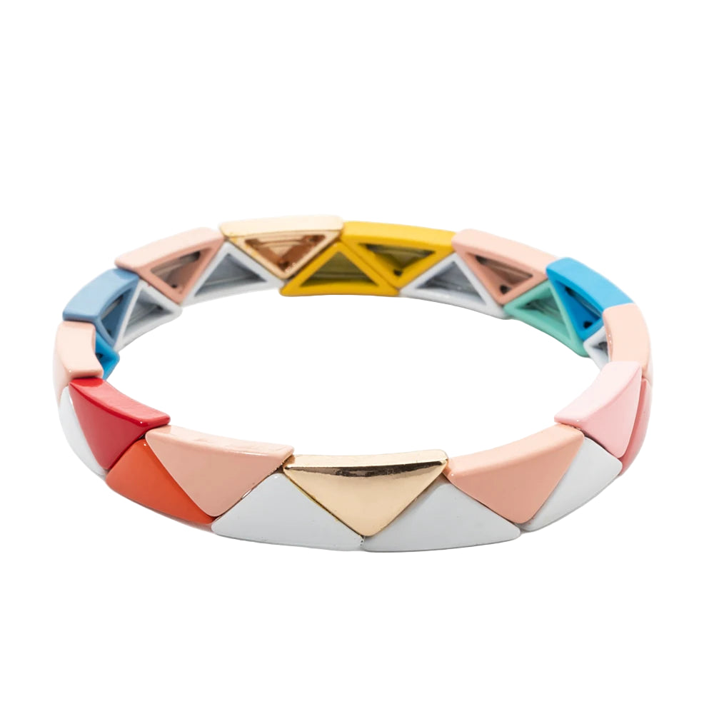 Tejesa 6.5x13mm Colorful  Triangle Enamel Elastic Beads Bracelets For Women/Girls
