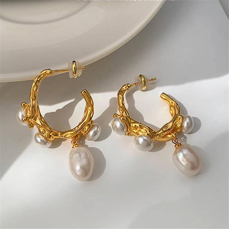 Hemasa Pearl Pendant Women's Earrings  geometric large earrings Ear studs
