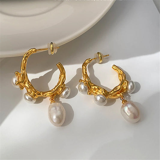 Hemasa Pearl Pendant Women's Earrings  geometric large earrings Ear studs