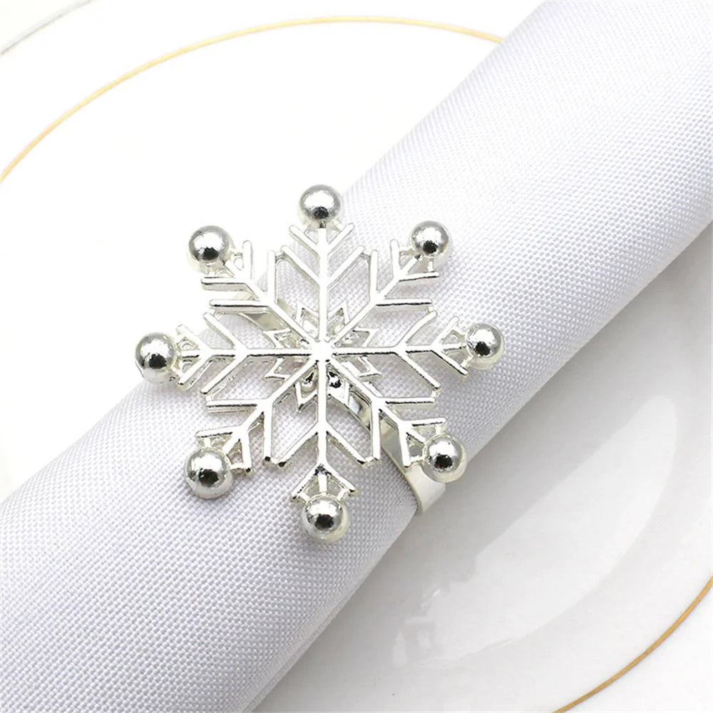6Pcs Christmas Snowflake Napkin Rings for Table Setting Metal Napkin Holder for Home Winter Party Decor Navidad 2024 Noel ERC126