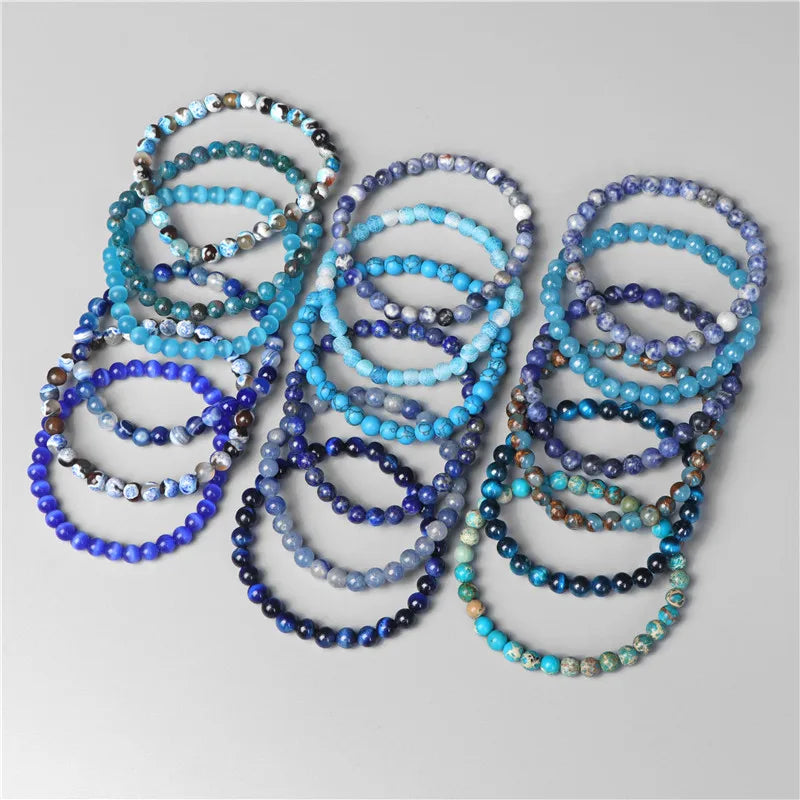 Hemasa 6mm Natural Stone Beads Bracelet/ Blue Tiger/ Eye lapis lazuli Beads Stretchable  Bracelet for Women Men Yoga Energy Jewelry