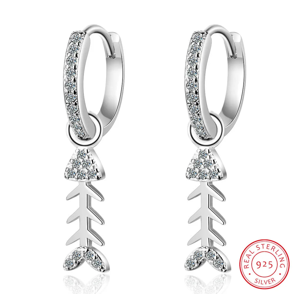 925 Sterling Silver Animal Earring Mosaic CZ Zirconia Fish Drop Earrings For Women Earrings Pendant Earrings