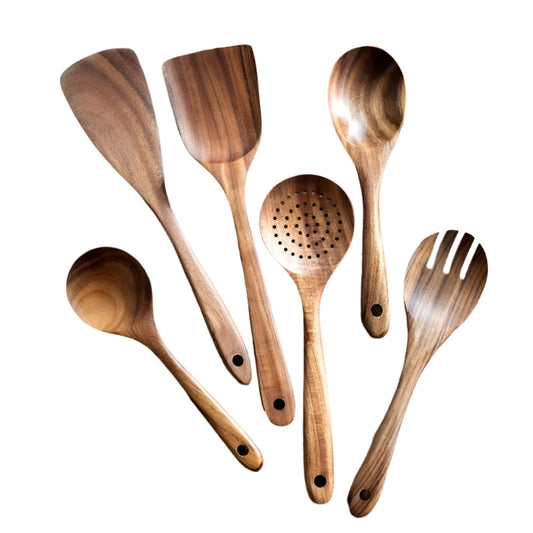 Hemasa Thailand Teak Natural Wood Tableware Spoon Ladle Turner Long Rice Colander Soup Skimmer Cooking Spoons Scoop Kitchen Tool Set