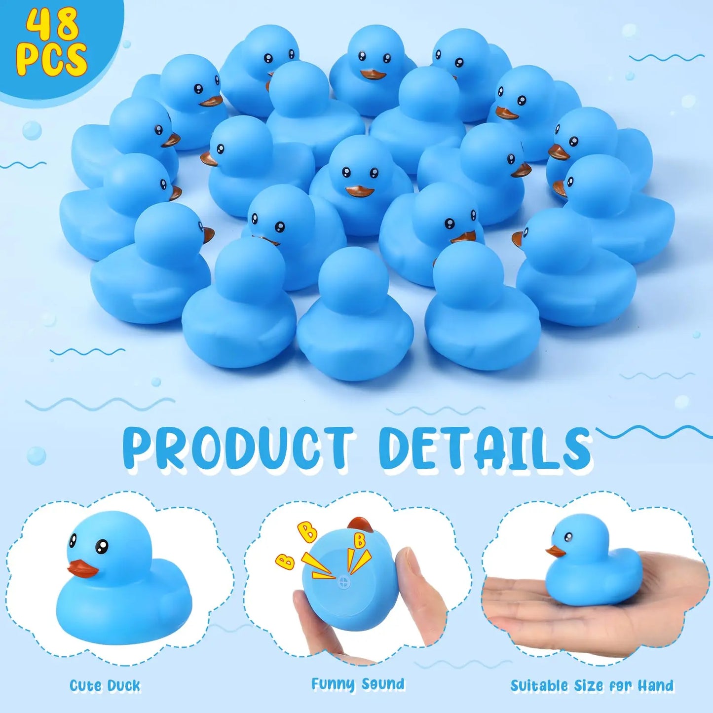 Tejesa 6/12/24/48PC  Blue Rubber Ducks/ Mini Duck Set Toys /Squeaky Rubber Ducks Cute Float  Duckies for Birthday Party