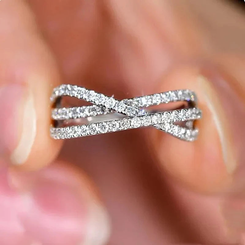 Huitan Chic Cross Ring with Cubic Zirconia Silver Color Women Accessories for Wedding Engagement Party Luxury Fashion Jewelry