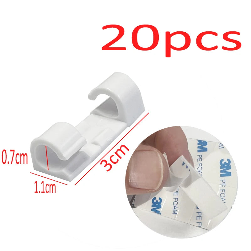20pcs Adhesive Cable Clip Cable Manager Wire Management Organizer For Desk Office Car Home Wire Clip Clamp Self-Adhesive Sticker