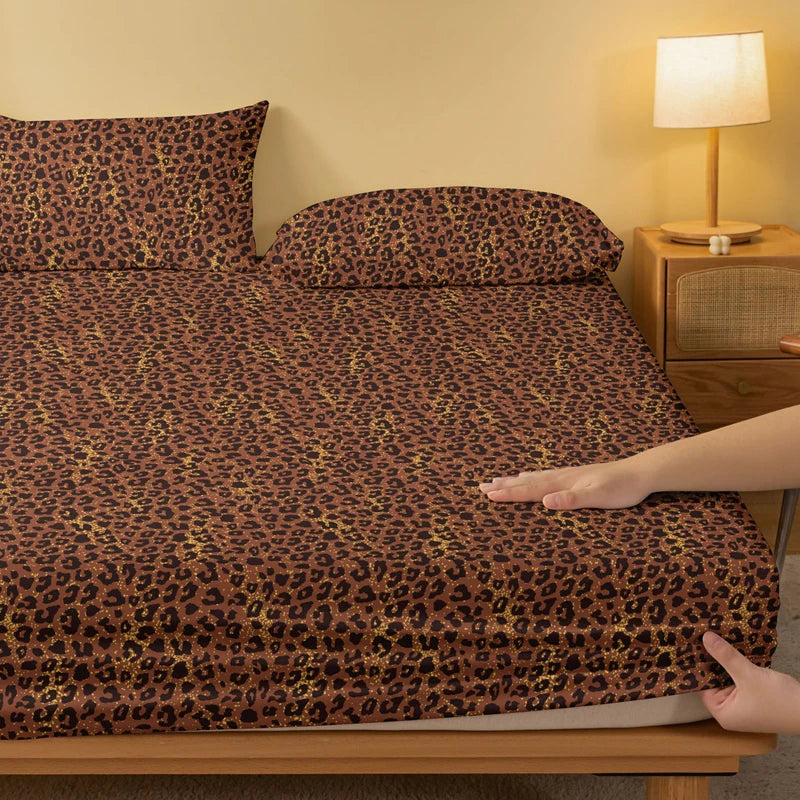 1 Simple modern leopard printed matte Fitted Sheet, bedroom printed bed cover, bedding (excluding pillowcases)