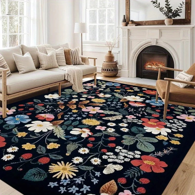 Hemasa Living Room Carpet / Bedroom Bedside Floor Mat /Machine Washable Easy Folding Carpet/ Floral Style  Rug
