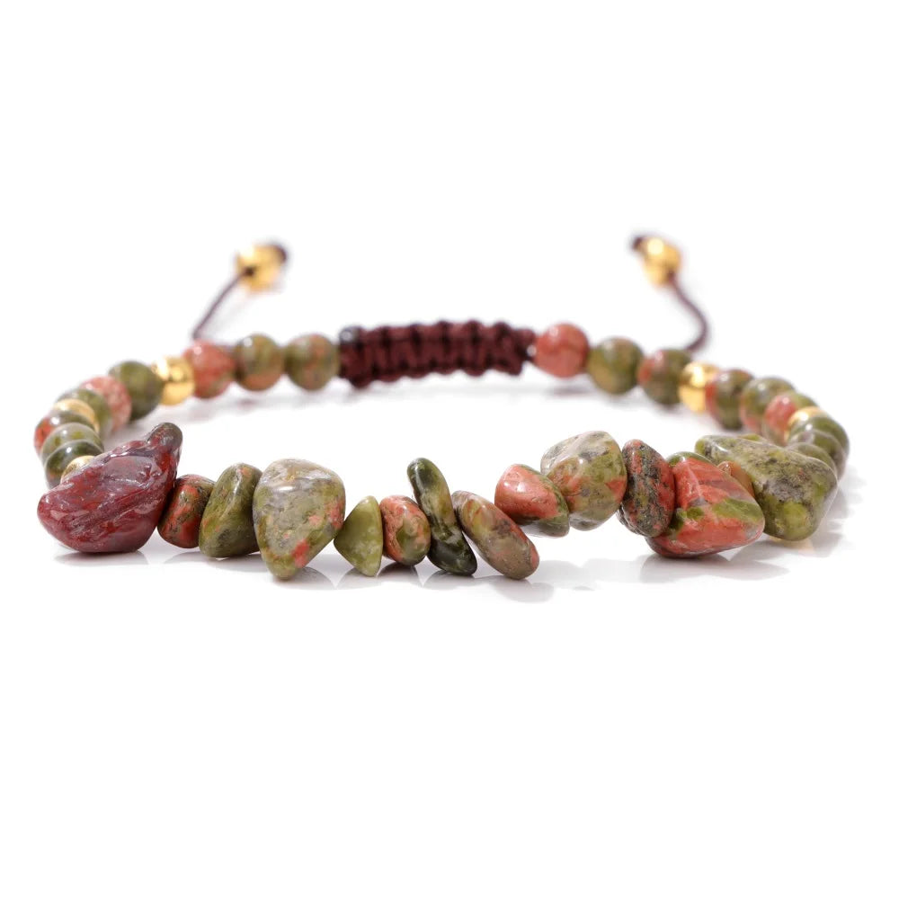 Tejesa Irregular Natural Gem Crystal Stone Beads Bracelet Braided Obsidian Aventurine Amethysts Aquamarin Opal Chip Bracelets For Women