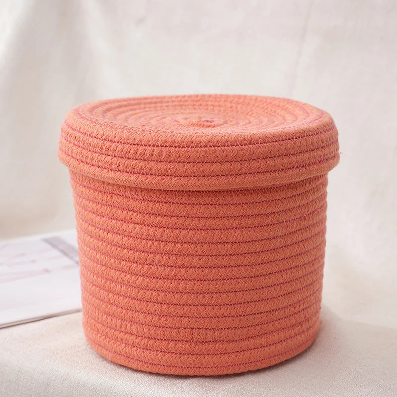 Cotton Rope Woven Storage Basket With Lids Home Decor Desktop Storage Basket for Sundries Snacks Pet Products Kids Toy Fruits
