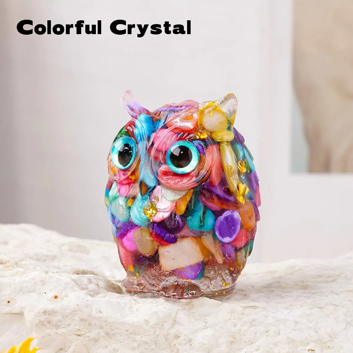1PC Natural Crystal Macadam Owl Mini Resin Drops Cute Animal Image Reiki Healing Desktop Home Decor Crystal Crafts Small Decor