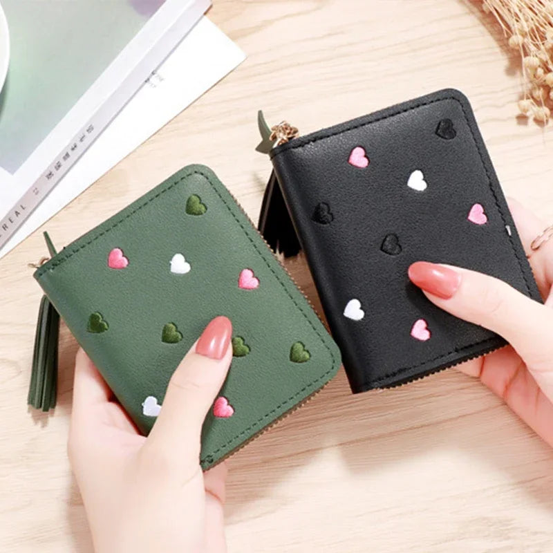 2024 Women Small Wallet Ladies Mini Tassel Wallet Cute Girl Short Zipper Lovely Pu Leather Coin Purse Female Hand Wallet Cartera