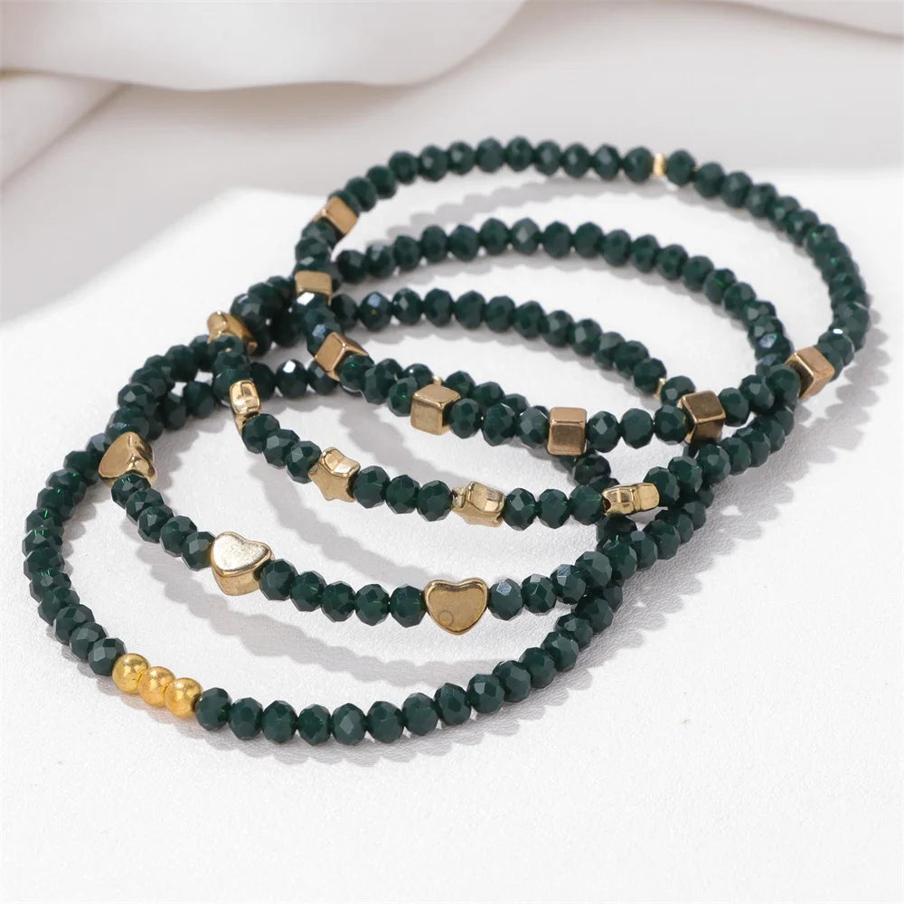 4pcs/set Faceted Crystal Beads Bracelet Colorful Round Shiny Glass Beaded Charm Braclets for Women Men Couples Jewelry Gift