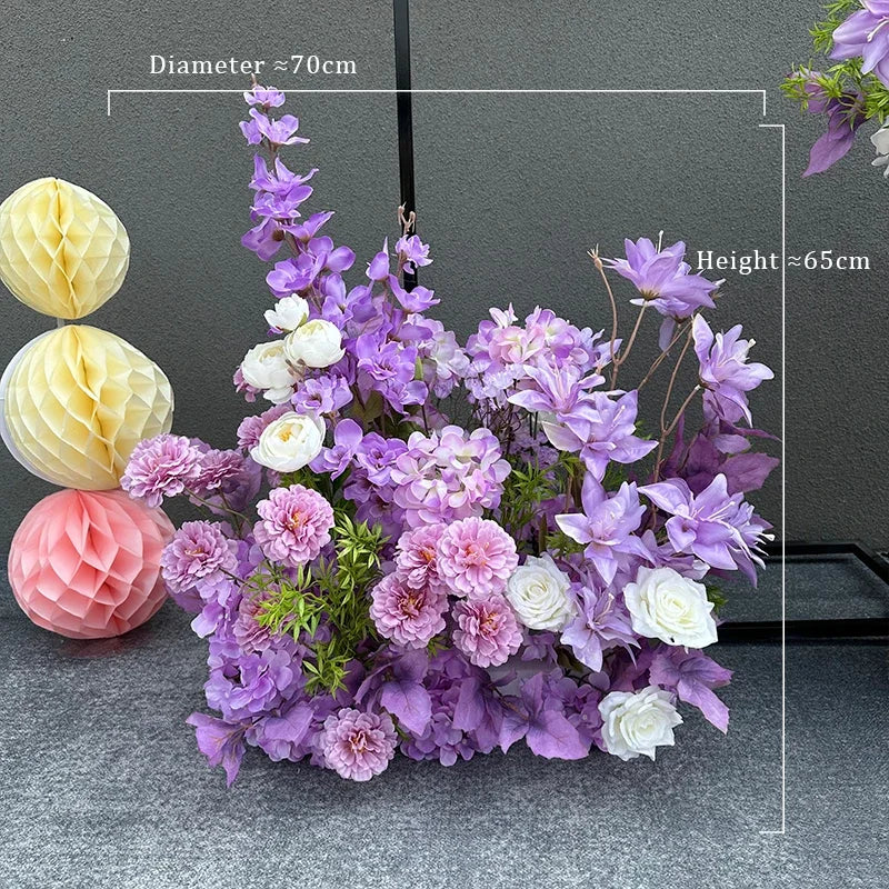 Romantic Purple Rose Hydrangea Aisle Floor Flower Wedding Backdrop Arch Decor Hang Floral Row Table Centerpieces Ball Party Prop
