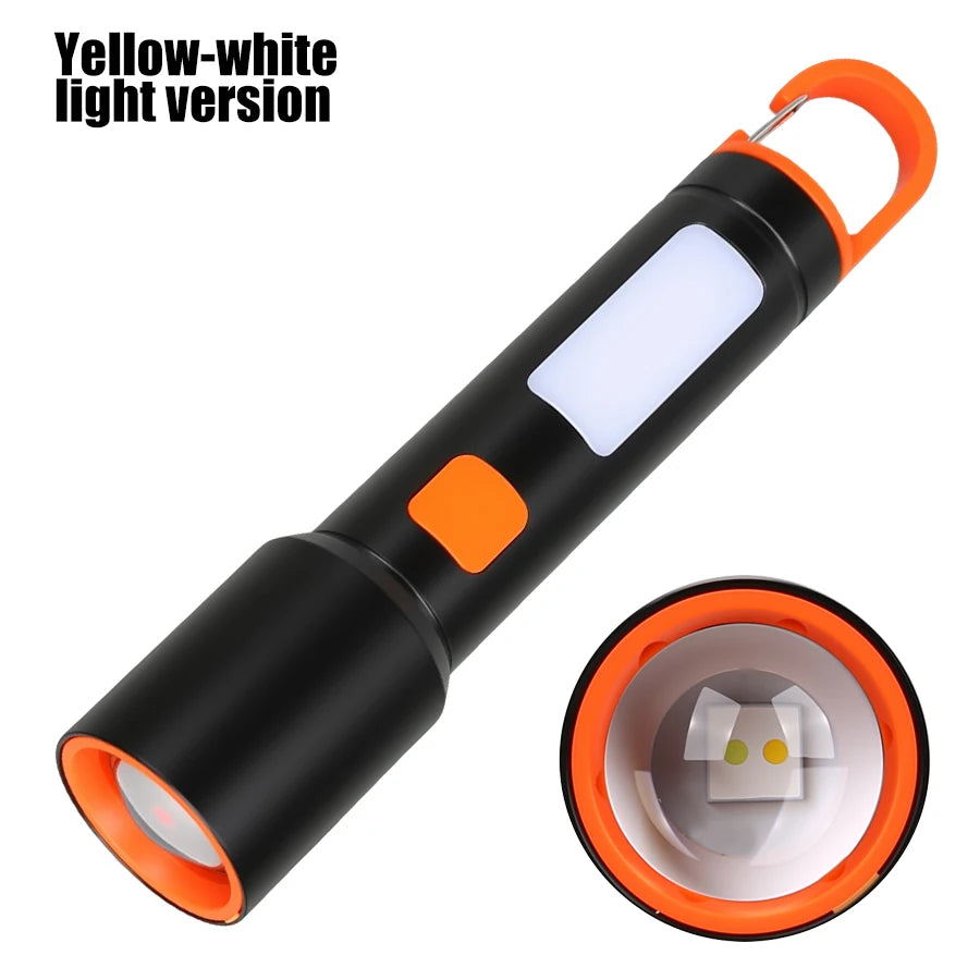 Hemasa LED COB Super Bright Flashlight USB Rechargeable Torch 1-3 Optional Light Sources Outdoor Waterproof Emergency Light with Hook