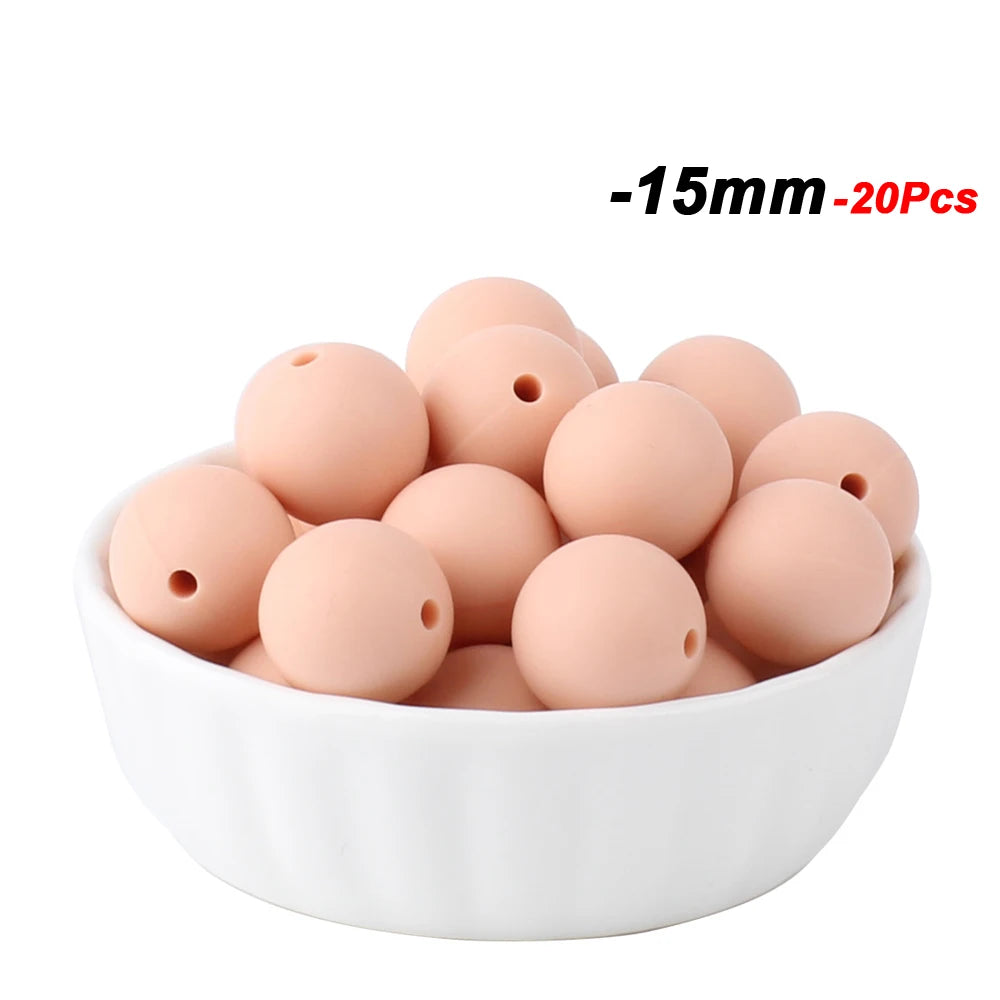 20pcs 15mm Baby Round Silicone Beads Food Grade DIY Teethers Toys Nipple Holder Pacifier Chain BPA Free Silicone Teething Beads