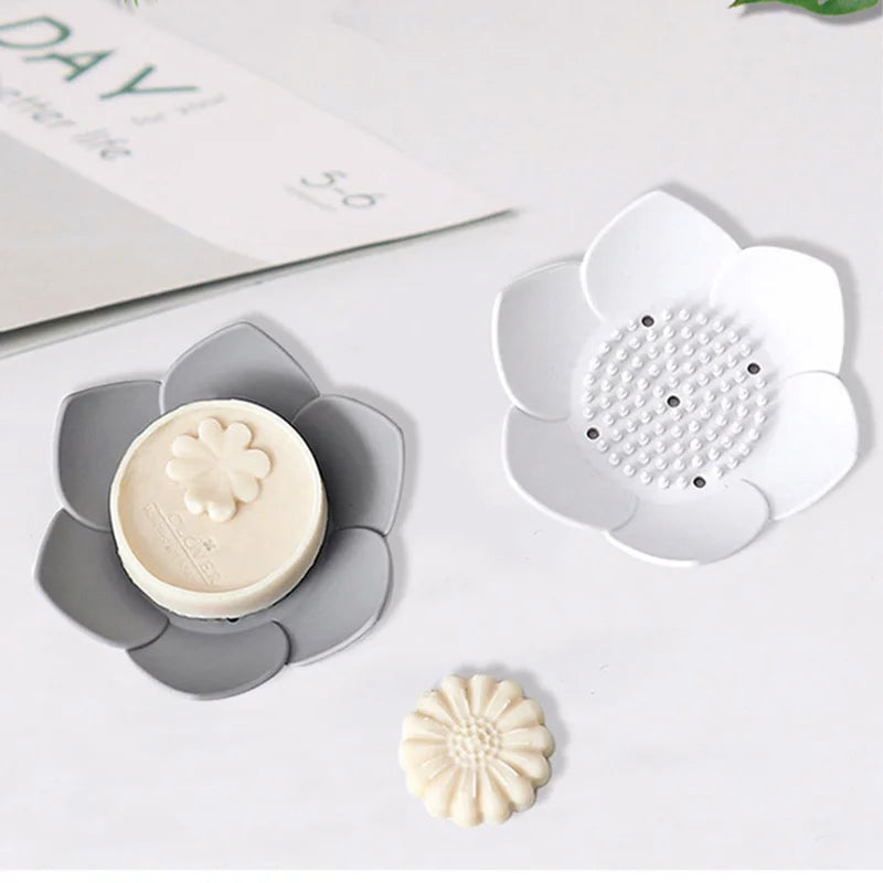 Petal Shape Soap Dish Non-slip Silicone Soap Box Container Bathroom Storage Tray Portable Home Kitchen Drain Sponge Holder