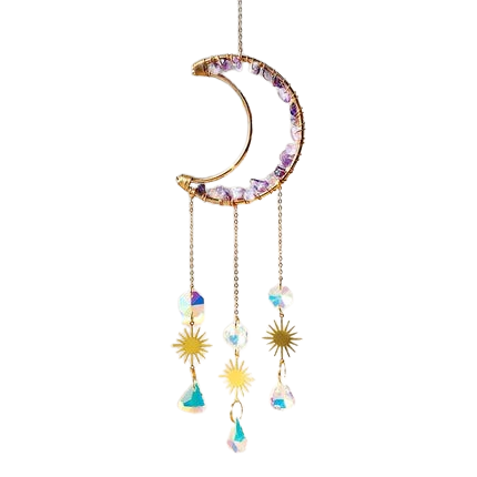 Hemasa Amethyst Suncatcher Moon Crystal Gemstone Windchime Sun Catcher / Rainbow Crystal Window Yard Garden Decoration Outdoor