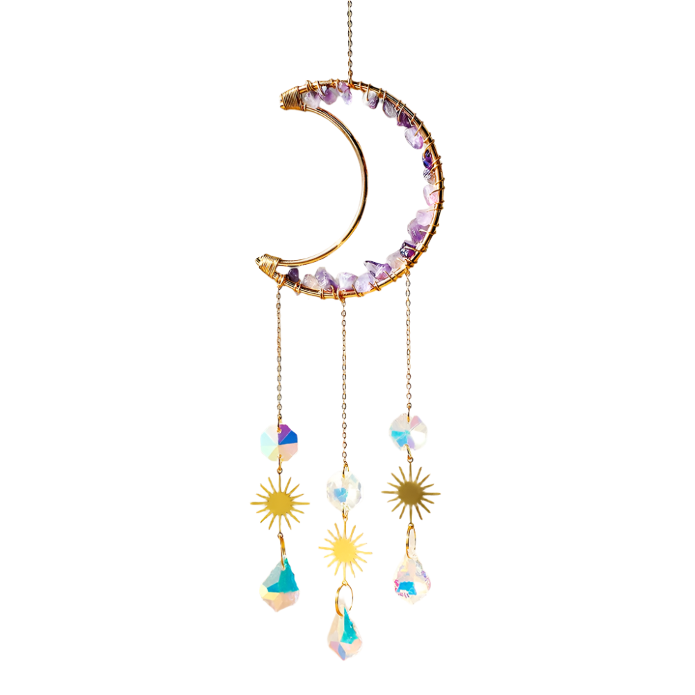 Hemasa Amethyst Suncatcher Moon Crystal Gemstone Windchime Sun Catcher / Rainbow Crystal Window Yard Garden Decoration Outdoor