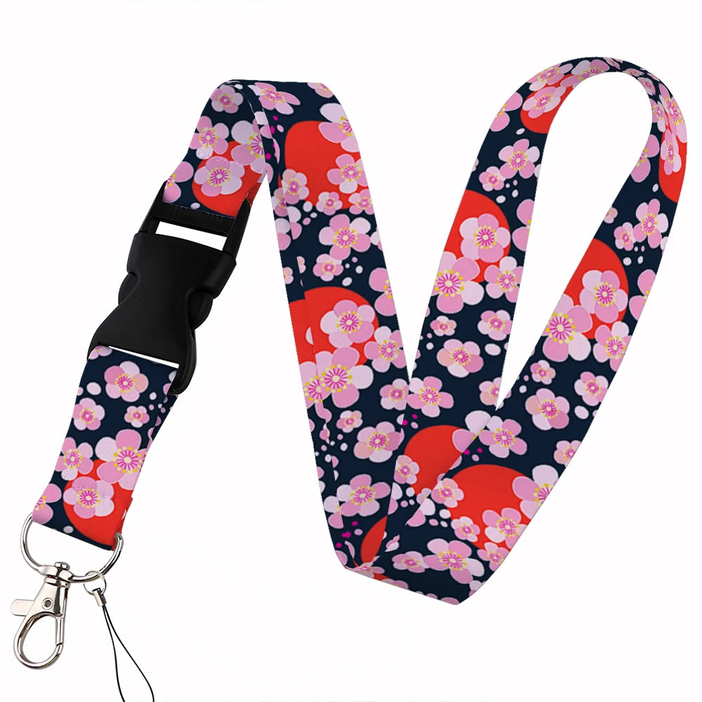 Tejesa Beautiful flower Lanyard Keys Chain Badge Holder ID Credit Card Pass Hang Rope Lariat Mobile Phone Charm Accessories Gifts