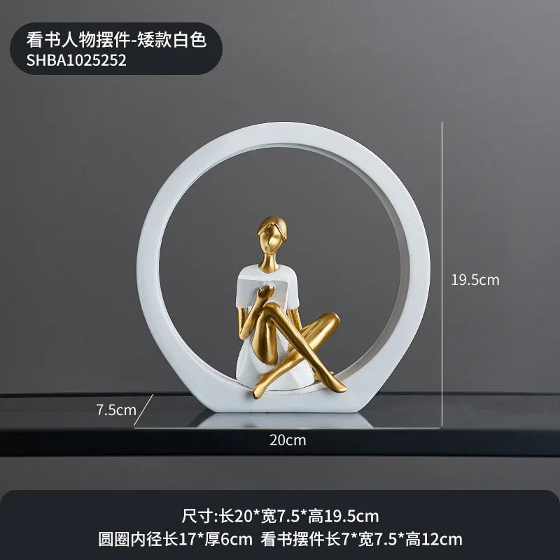 Modern Light Luxury Style Art Resin Reading Girl Figure Ornament Entryway Living Room Tv Cabinet Wine Cabinet Decorative Statue