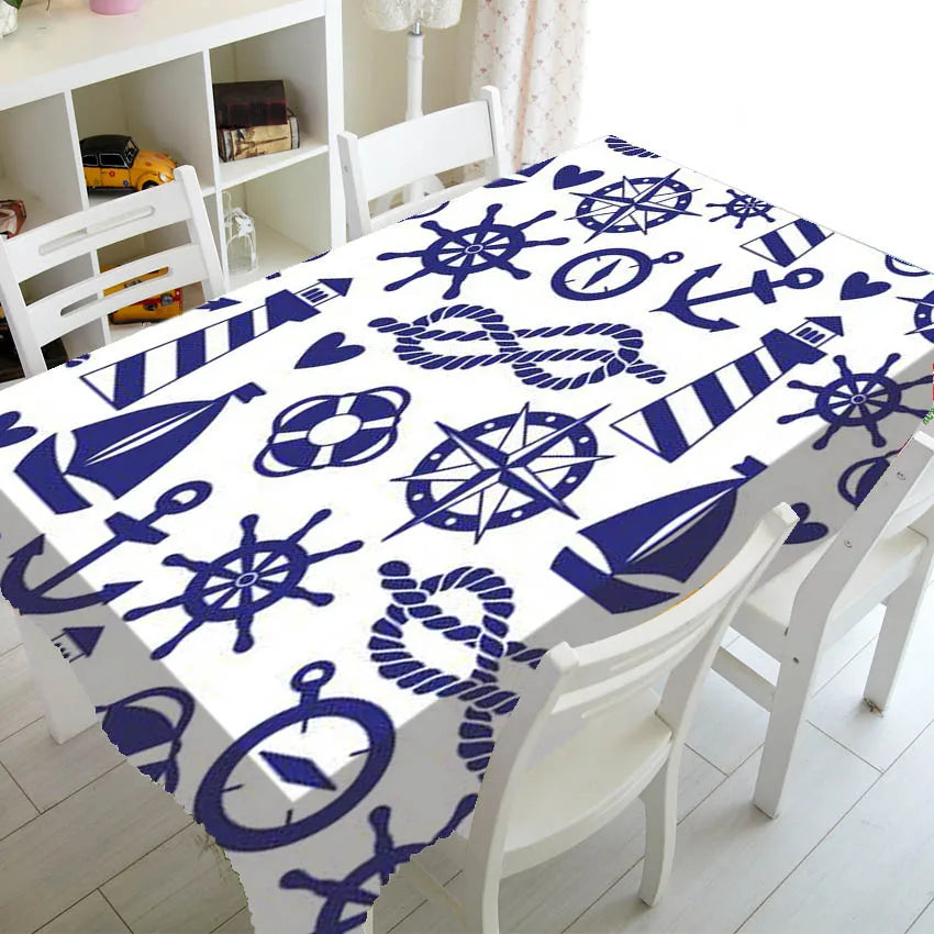 Blue And White Stripes Luxury Kitchen Wedding Decoration Coffee Table Tablecloth Waterproof Tablecloth Nappe De Table