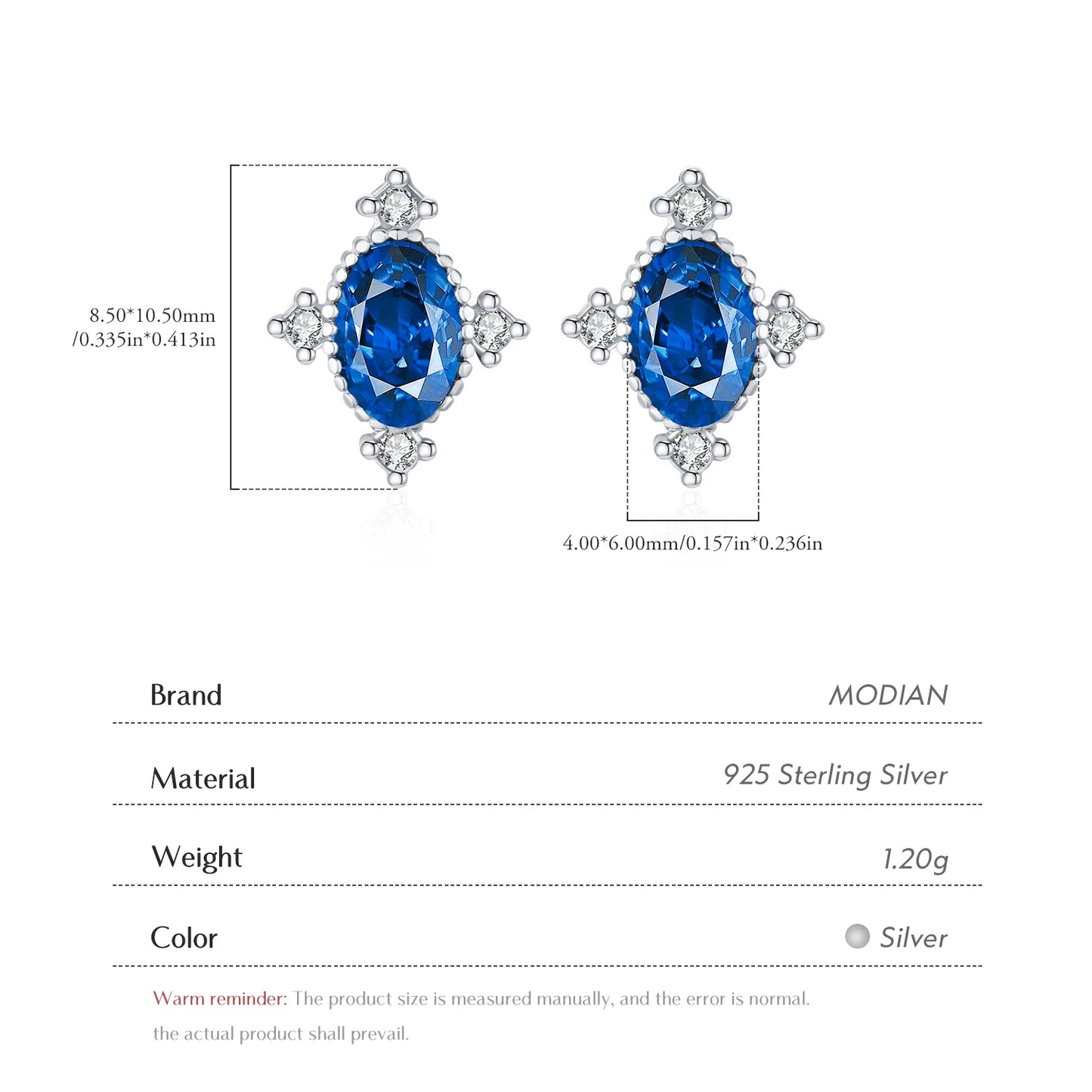 MODIAN 925 Sterling Silver Vintage Geometric Royal Crown Blue Zirconia Charming Stud Earrings For Women Party Fine Jewelry