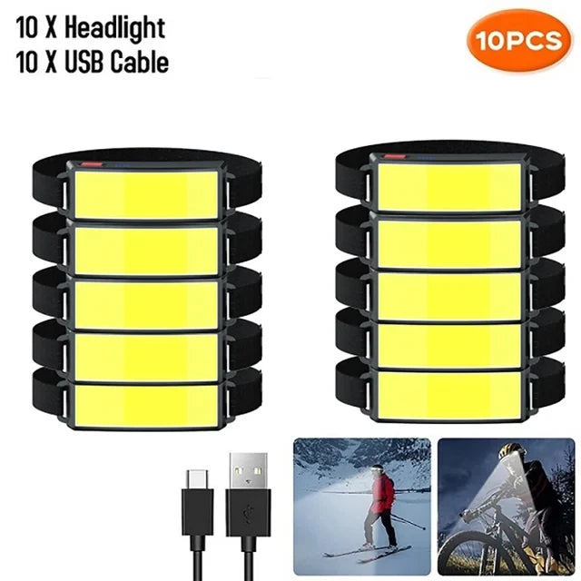 Hemasa Powerful COB Headlamp Built in Battery Type-c Rechargeable Head Flashlight Outdoor Camping Fishing Waterproof Headlight