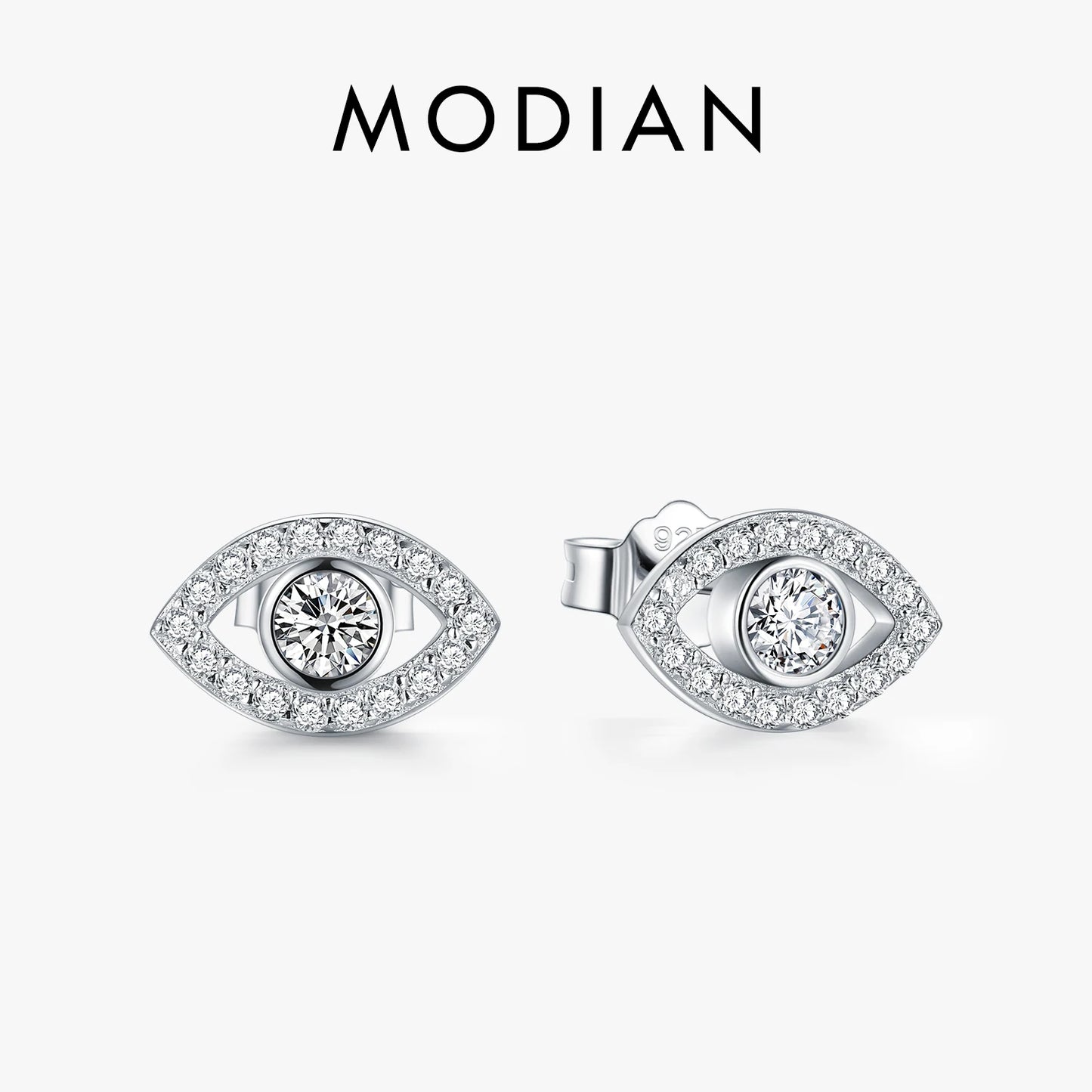 Modian 2026 Hot Sale 100% 925 Sterling Silver Cubic Zirconia Clear Eyes Lucky Stud Earrings For Women Fashion Cute Fine Jewelry