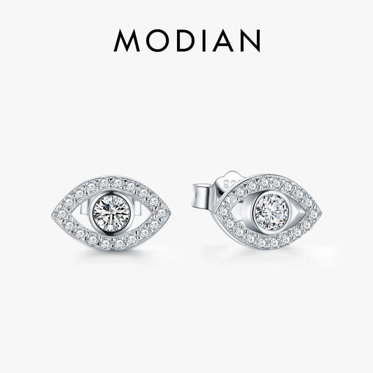 Modian 2026 Hot Sale 100% 925 Sterling Silver Cubic Zirconia Clear Eyes Lucky Stud Earrings For Women Fashion Cute Fine Jewelry