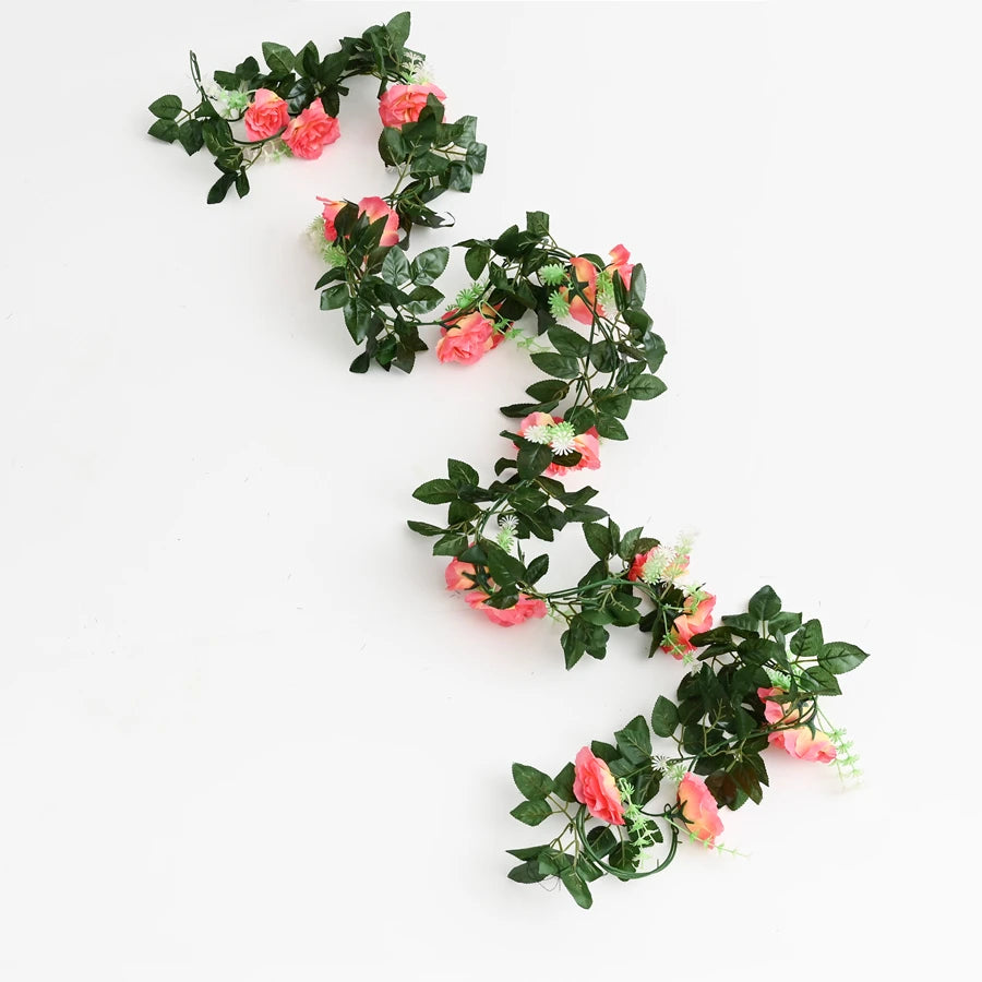 1Pc Silk Rose Artificial Vine Hanging Flower Rattan Plant Leaf Garland Outdoor Wedding Party Office Bridal Home Table Decoration