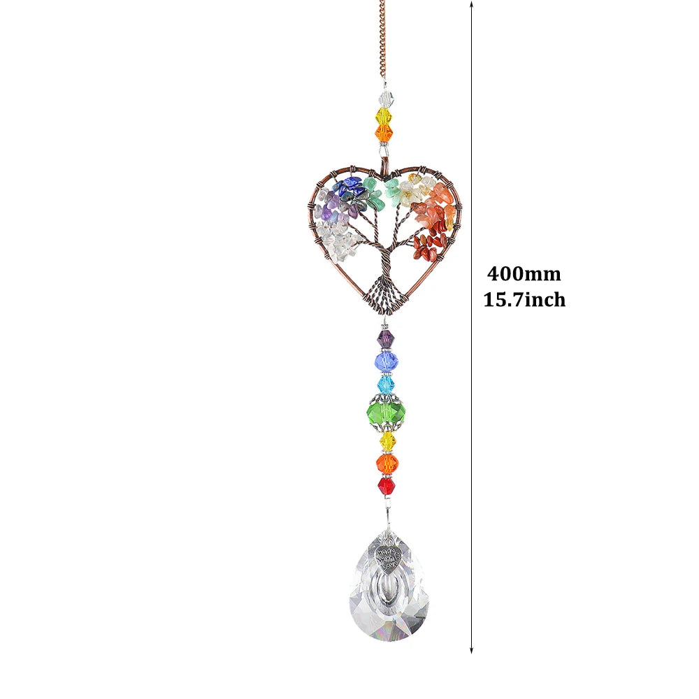 Crystal Sun Catcher Indoor Windows Hanging Tree of Life Rainbow Maker Drop Prisms Healing Chakra Decor for Window Home Car Gifts