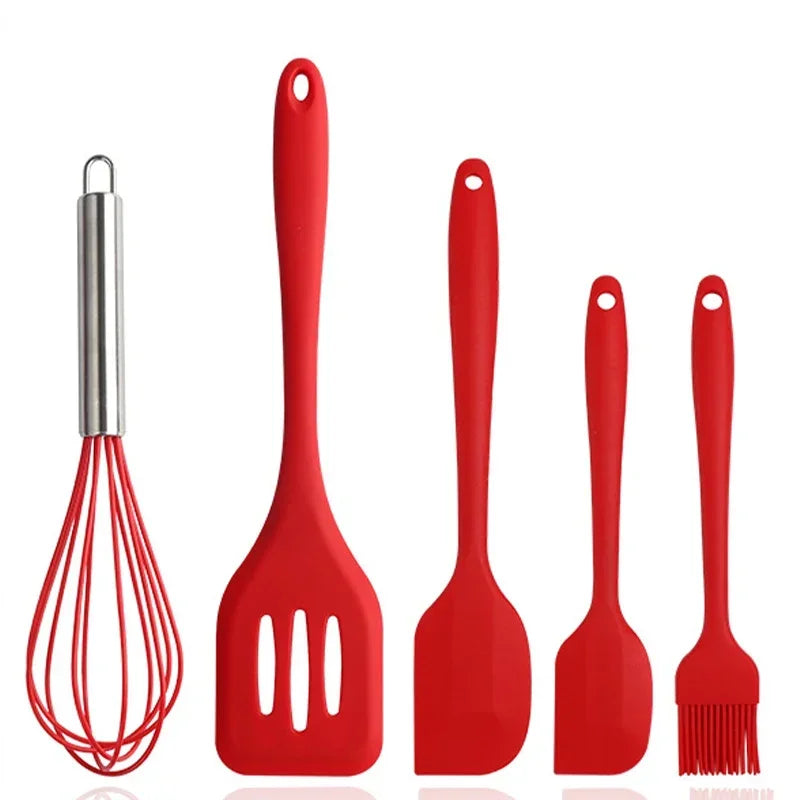 tejesa 5Pcs Silicone Baking Utensils Set Non-Stick Silicone Cake Spatula Cooking Shovel Whisk Oil Brush Flexible Kitchen Utensils Sets