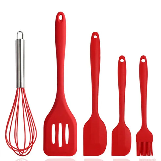 tejesa 5Pcs Silicone Baking Utensils Set Non-Stick Silicone Cake Spatula Cooking Shovel Whisk Oil Brush Flexible Kitchen Utensils Sets