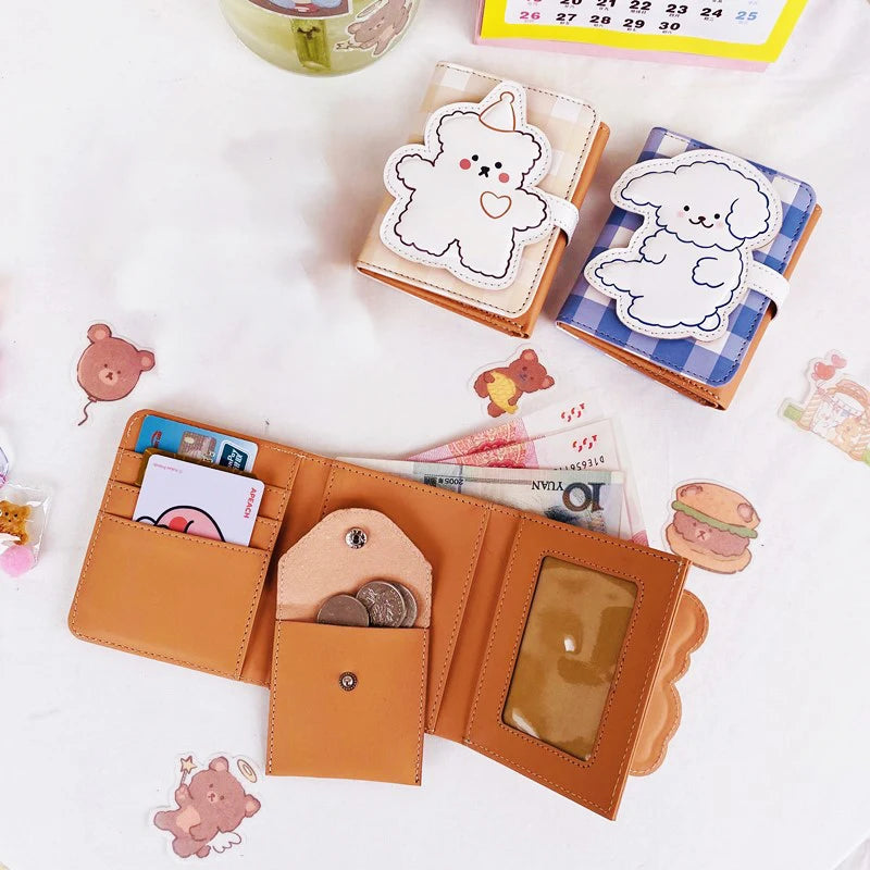 Cartoon Pu Purse Wallet Lovely Little Bear Coin Wallet Simple And Portable Three Fold Student Mini Card Bag Birthday Gift