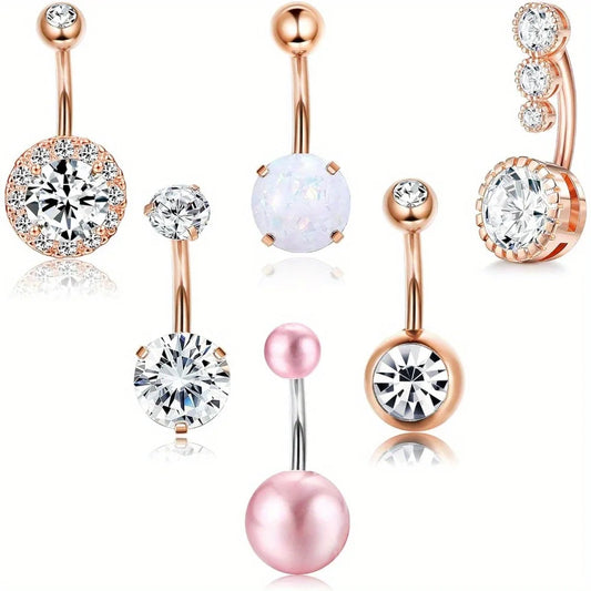 Drperfect 1PC Stainless Steel Belly Button Rings Reverse Navel Rings for Women Curved Barbell CZ Cute Body Piercing Jewelry