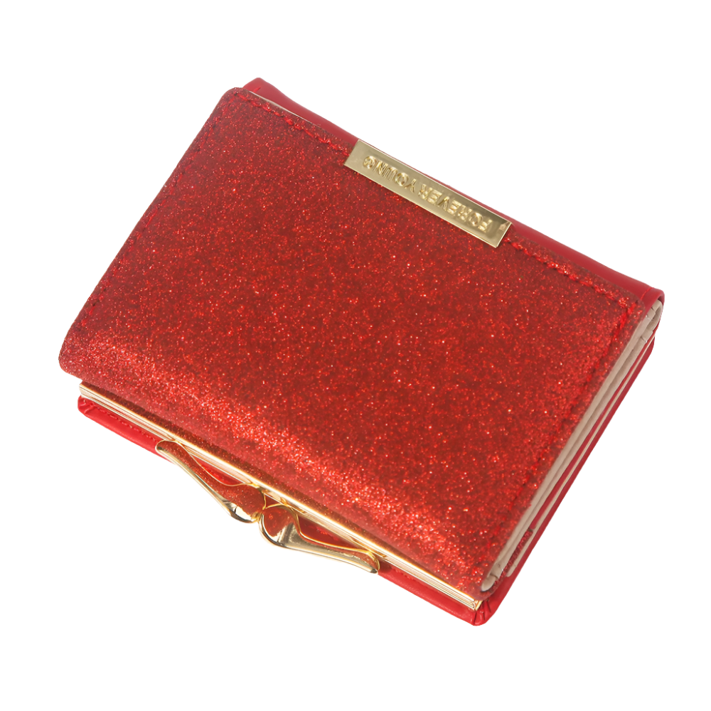 Hemasa Metal Buckle Ladies Bright Leather Fashion Purse,Women's Short Wallet, Small Shiny Leather Three Fold Leather Wallet