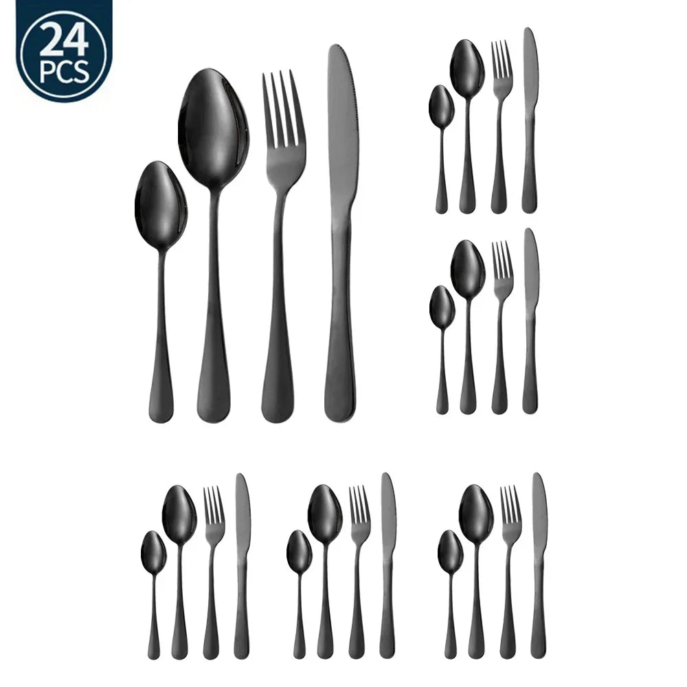 Hemasa 24Pcs Green Gold Tableware Set /Stainless Steel Cutlery  set  Knife Fork Spoon Restaurant Wedding Flatware Set
